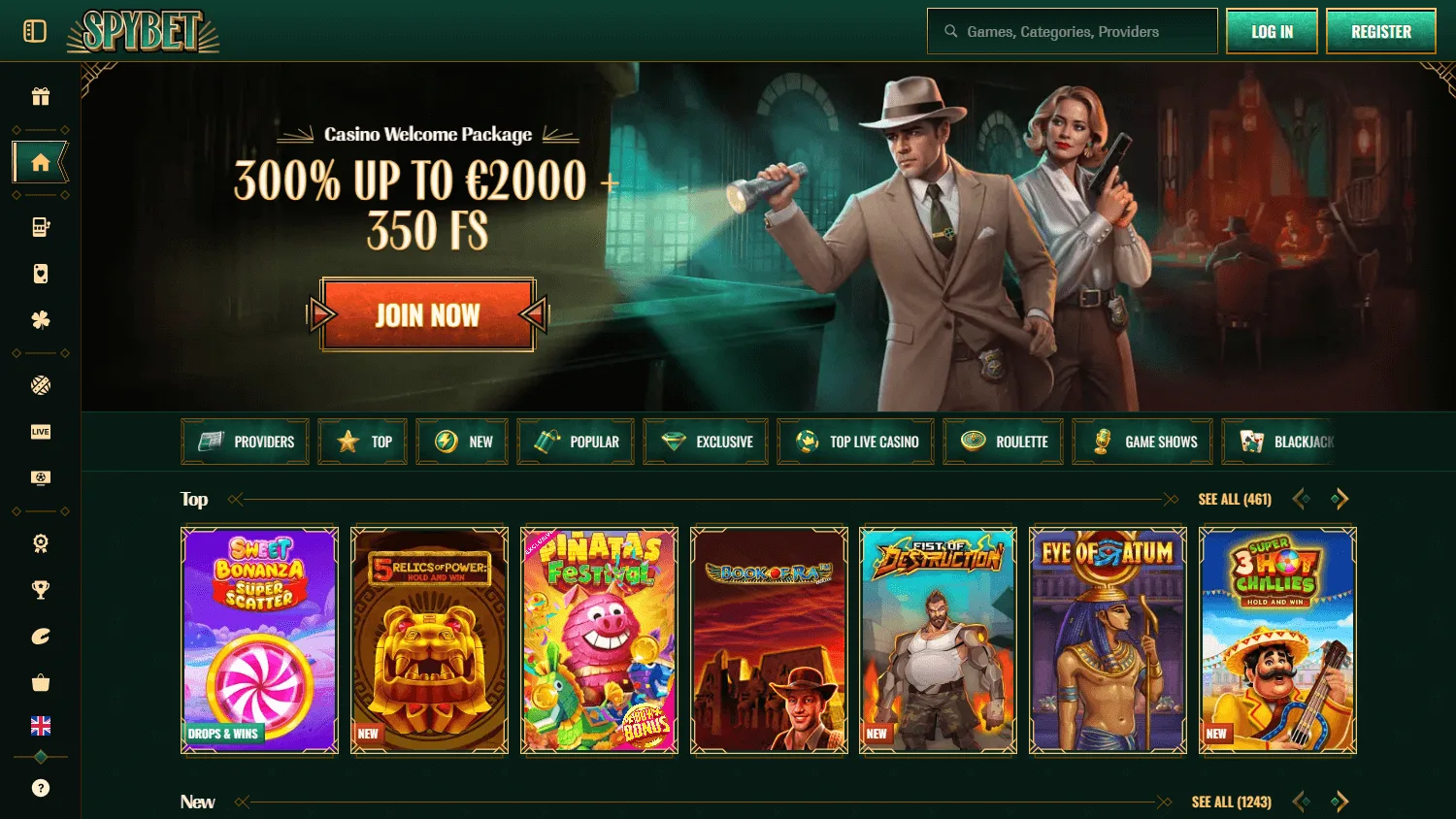 Spybet Casino desktop home view