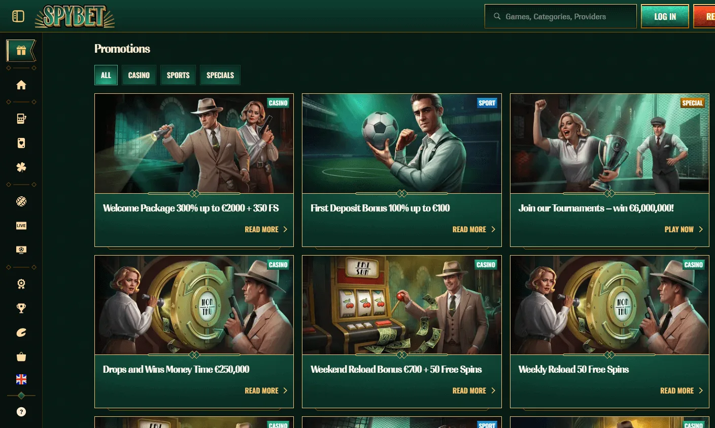 Spybet Casino desktop promotions view