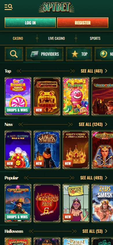 Spybet Casino mobile games view