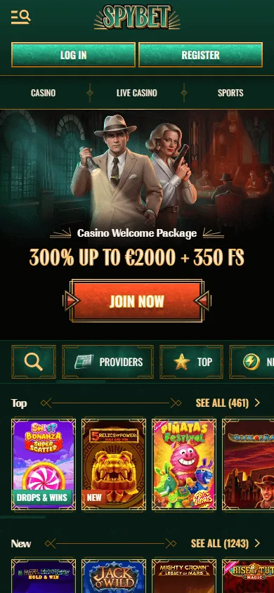 Spybet Casino mobile home view