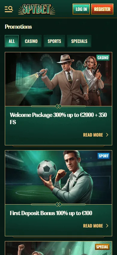 Spybet Casino mobile promotions view